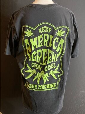 Loser machine Brand Men’s Black T-Shirt with Green 'America Green' Graphic